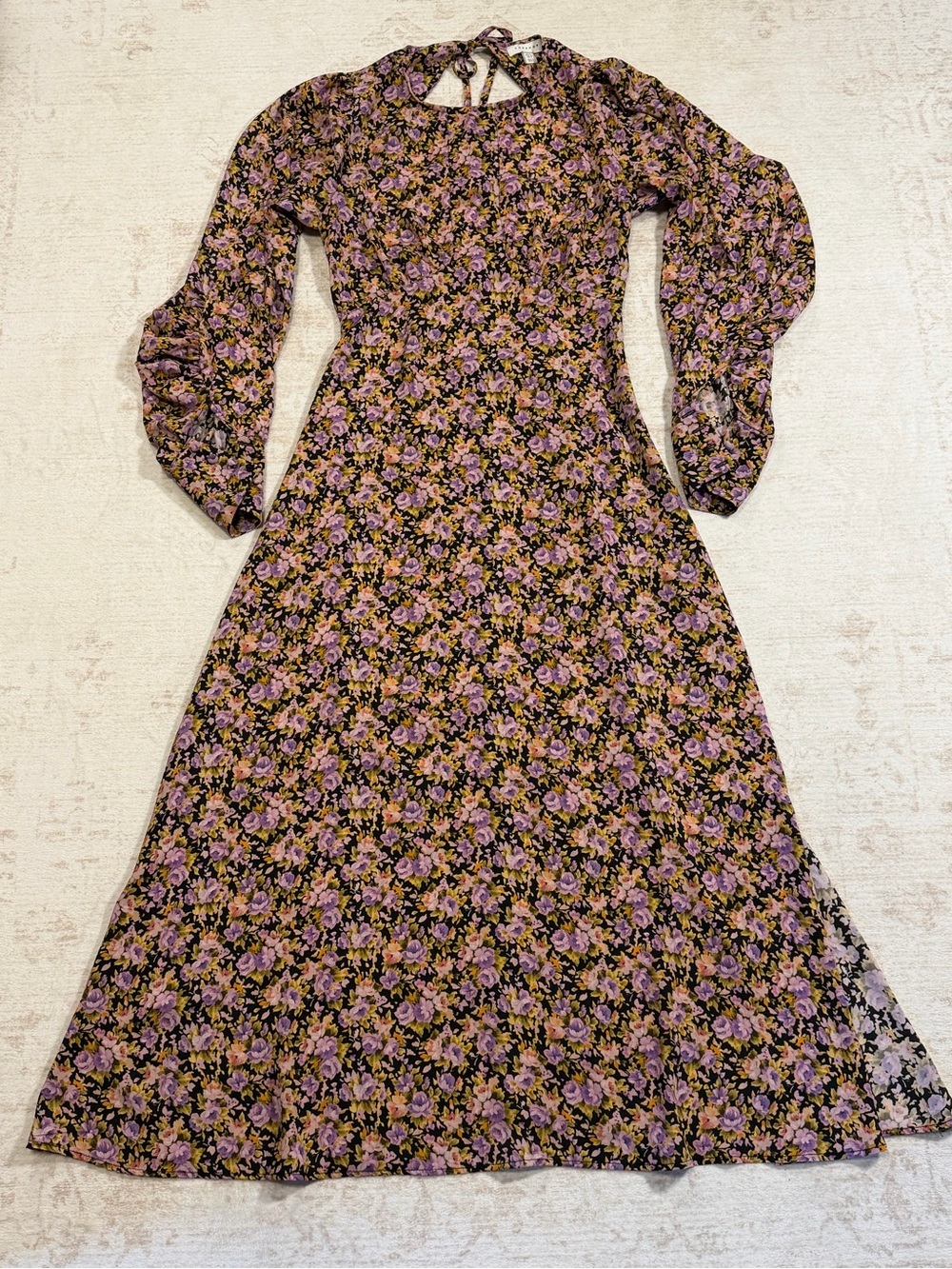 Topshop Black Maxi Dress with Lavender Floral Print